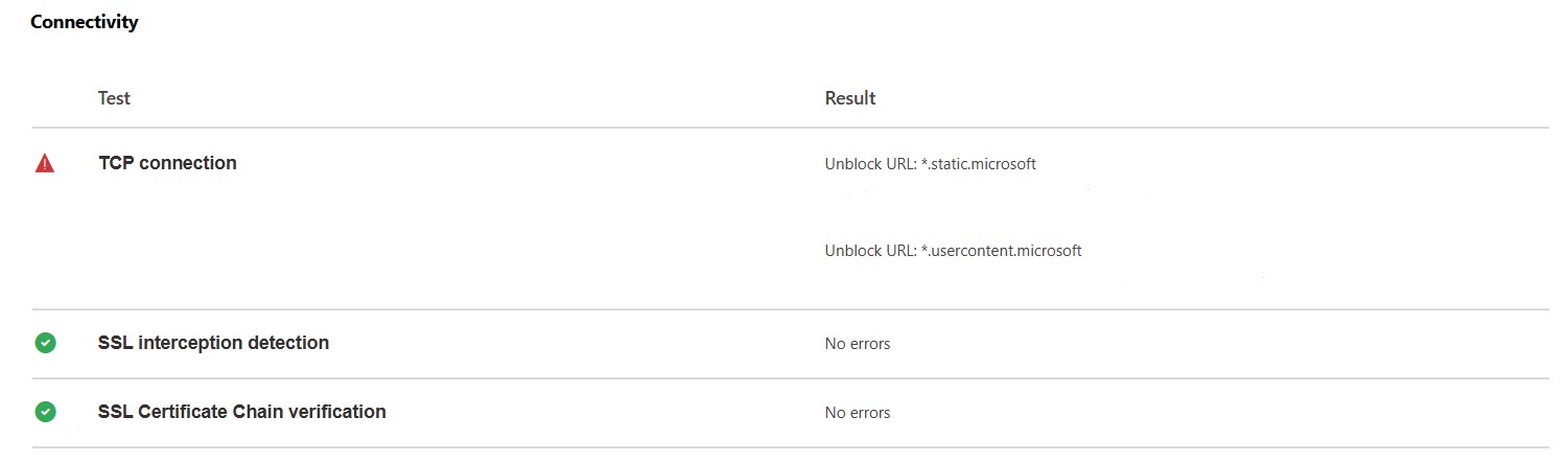 Connectivity test - unified domains blocked