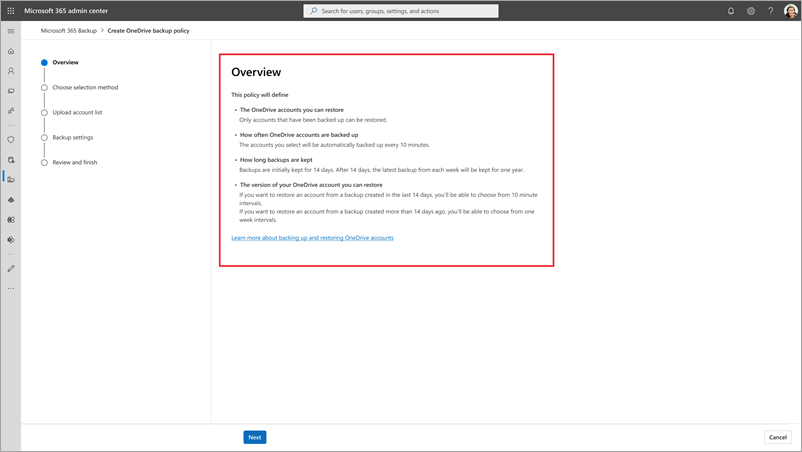 Screenshot of the Overview page for OneDrive.