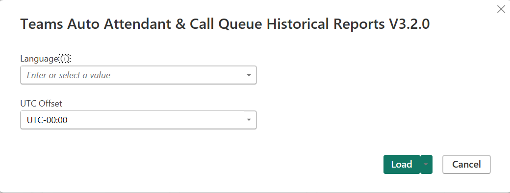 Screenshot showing the Language and UTC Offset selections.