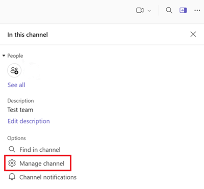 Screenshot showing Manage channel.