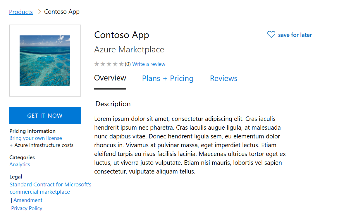 Marketplace within Azure portal customer discovery experience.