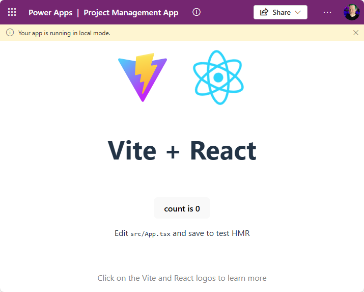 Vite React app running inside Power Apps code apps host