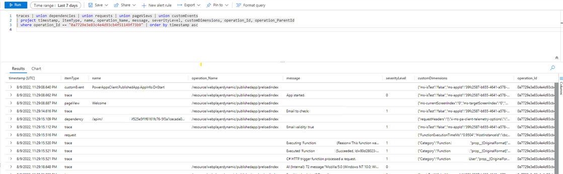 Screenshot of sample output for the earlier example query.