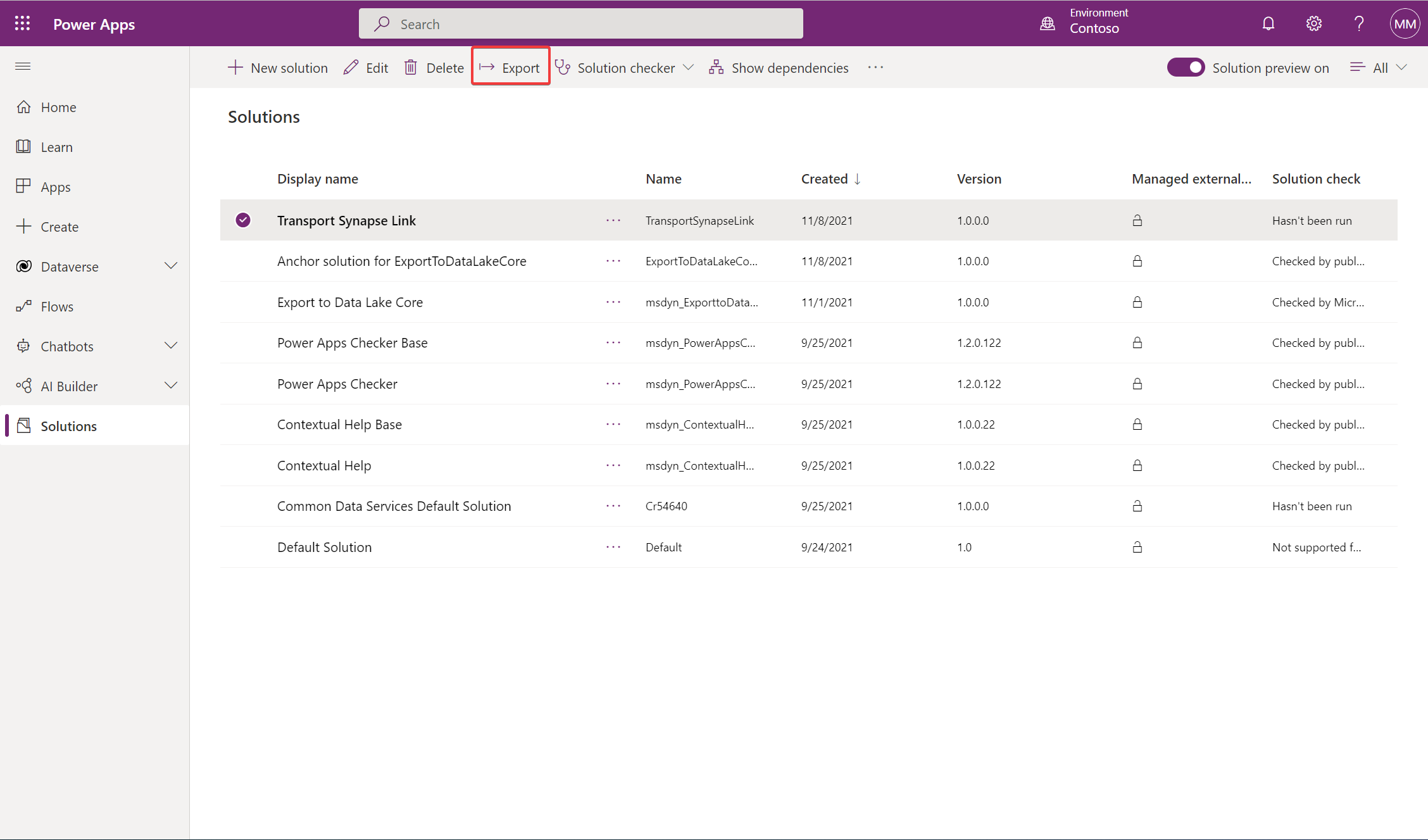 Export solution Export solution