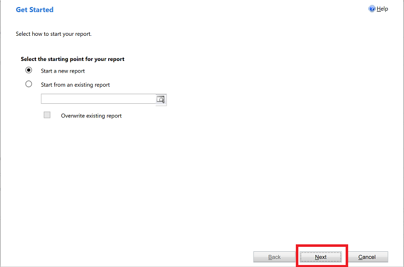Report wizard selections Report wizard selections.