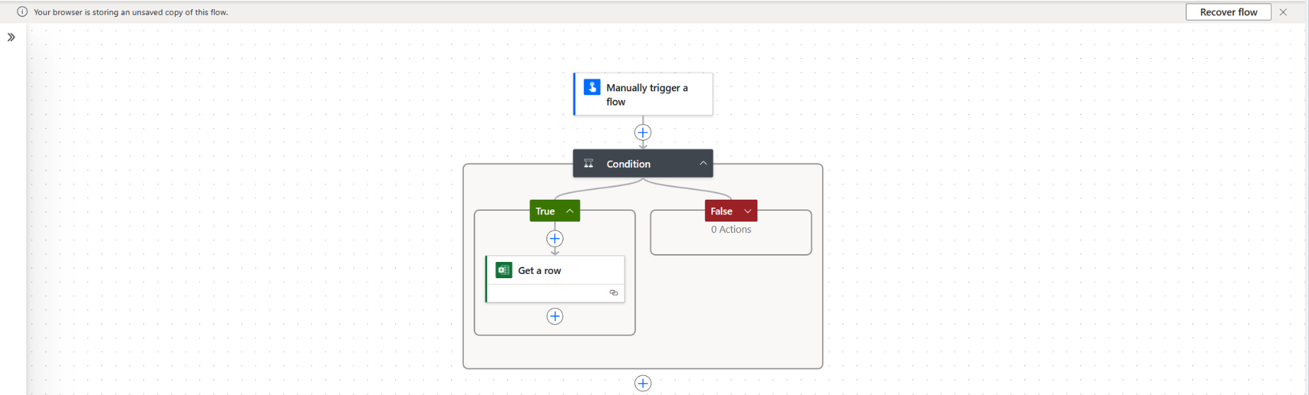Screenshot of the Recover flow button in flow designer.