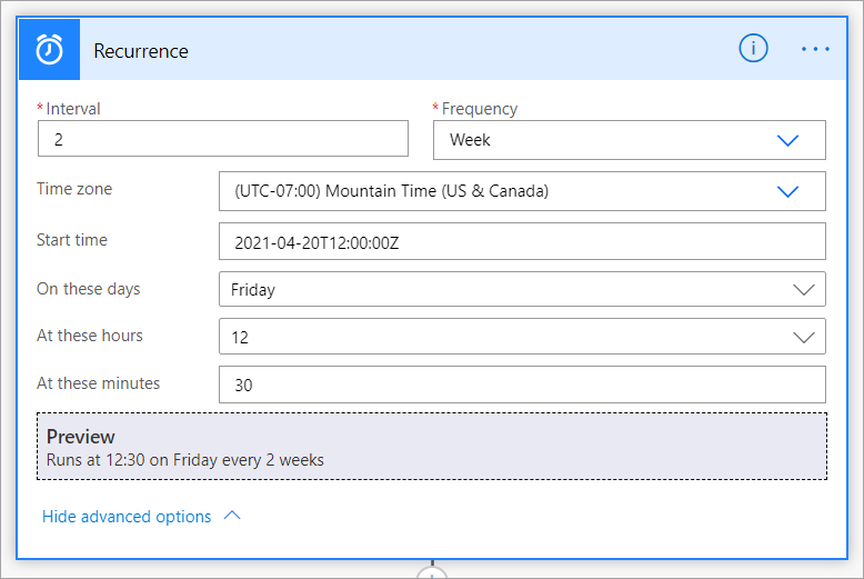 Screenshot showing the advanced recurrence options.