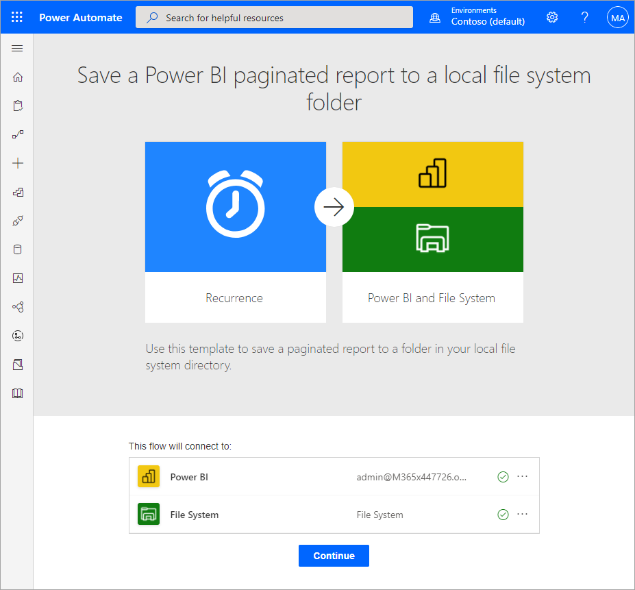 Screenshot showing the template to save a Power BI paginated report to a local file system.