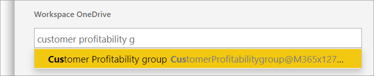 Screenshot of specifying a OneDrive location for a workspace.