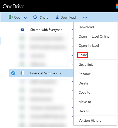 Screenshot showing where to select Share.