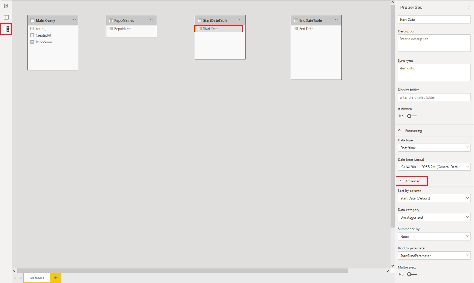 Screenshot that shows binding the field to a parameter.