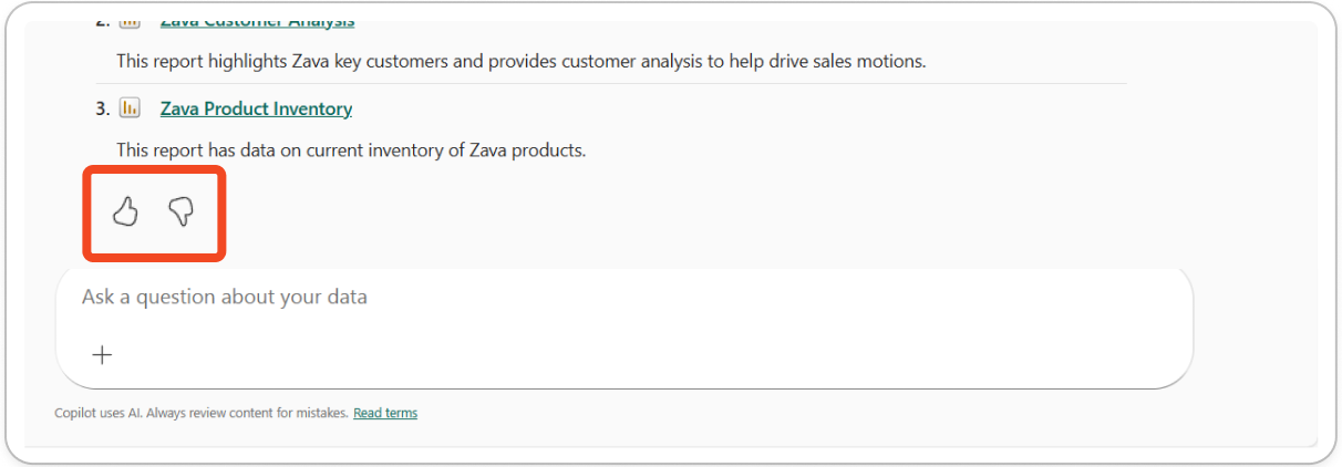 Screenshot of button to provide feedback on Copilot.