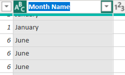 Screenshot of column name selected for editing.