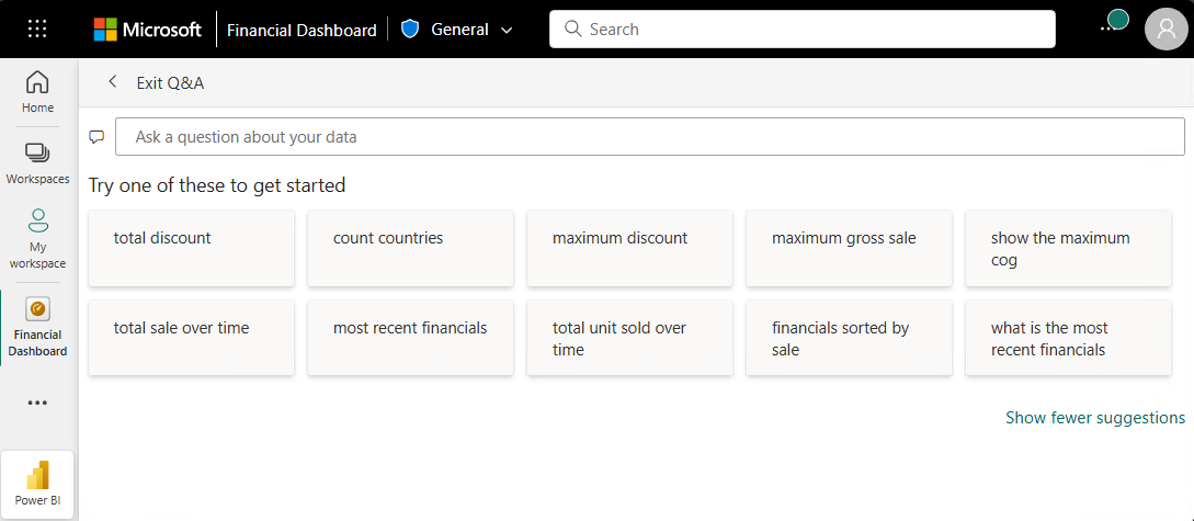 Screenshot that shows the expanded view of Q&A with suggestions.