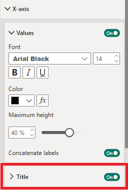 Screenshot showing the X-axis Title On/Off toggle.