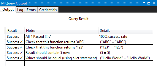 Screenshot of the Visual Studio M query output showing an example of pass rates.