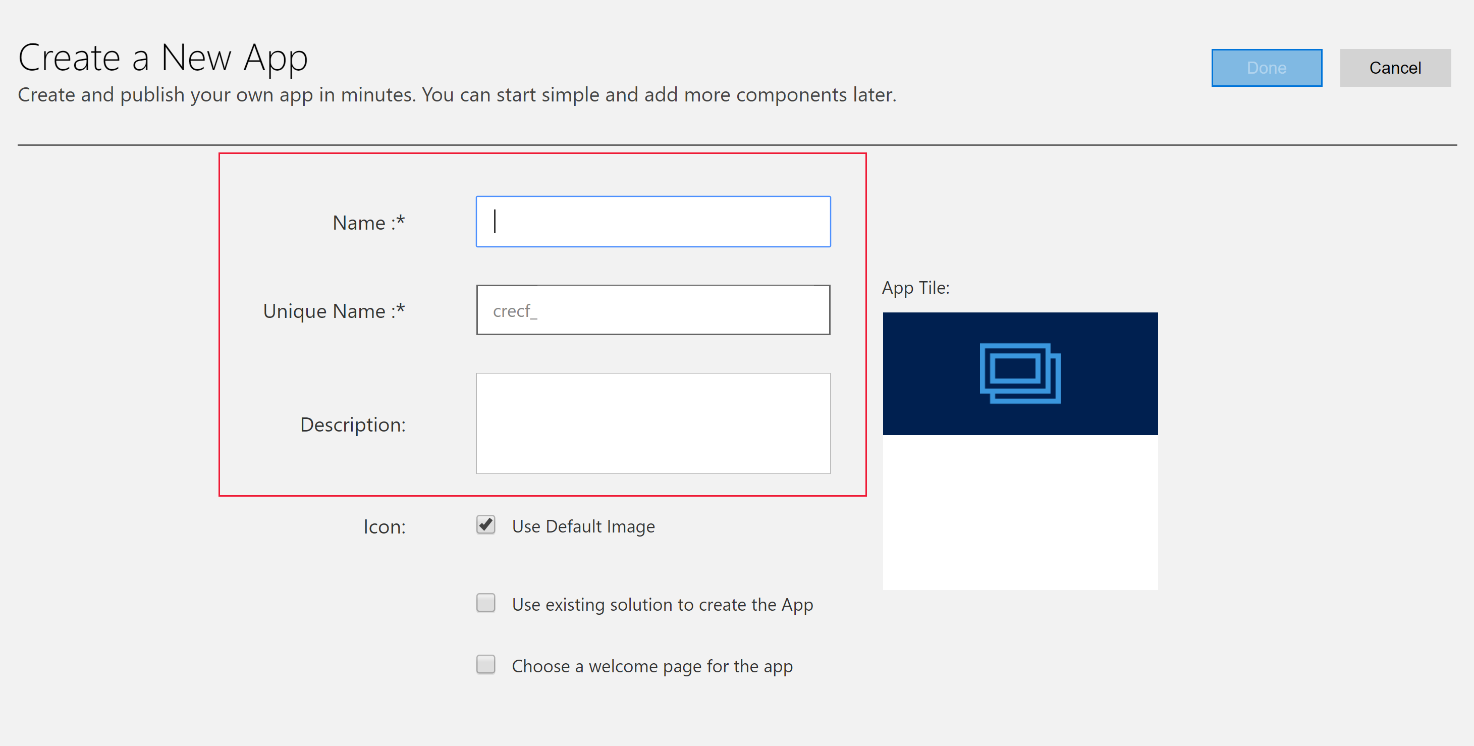Create a new app Create a new app.