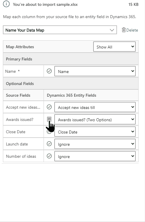 The option-set value mapping menu The option-set value mapping menu.
