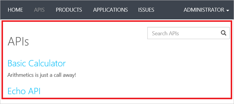 APIM Developer Portal Templates API List Developer Portal API List