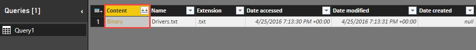 Edit queries Screenshot of the Query Editor with the Content column called out.