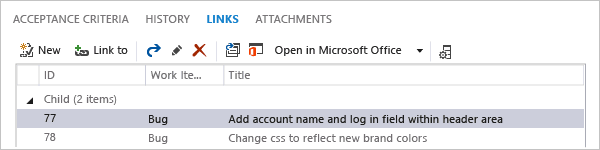 WIT_SS_LinksControl Example of links control added to a work item form