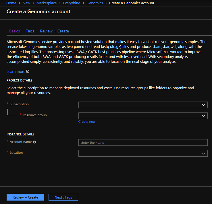 Microsoft Genomics on Azure portal Microsoft Genomics on Azure portal