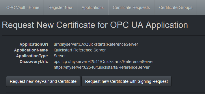 Request New Certificate Screenshot of Request New Certificate