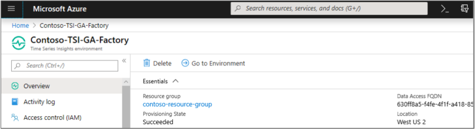Create the Azure Time Series Insights pin to dashboard
