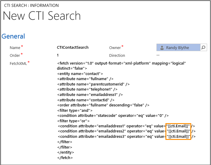 Define a CTI search for contacts Define a CTI search for contacts.
