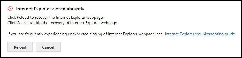 Internet Explorer closed abruptly Internet Explorer closed abruptly.