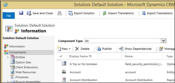 Solution Explorer showing Export Solution