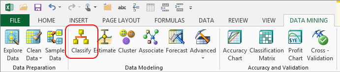 Classify wizard in Data Mining ribbon Classify wizard in Data Mining ribbon