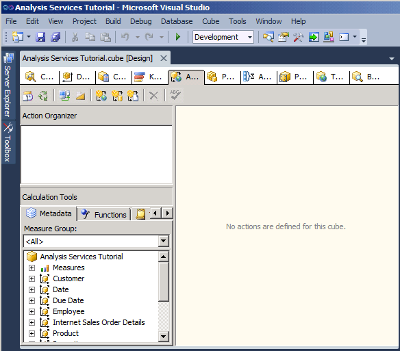 Actions tab of Cube Designer Actions tab of Cube Designer