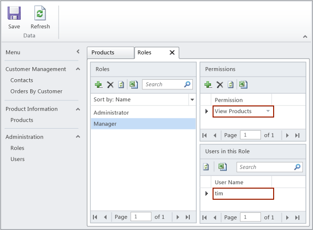 Administrative screens