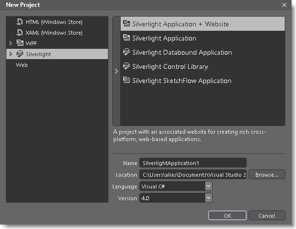 Create new project for Silverlight