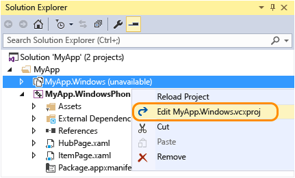 UAP_EditCPlusProject Right-click project file and choose to edit