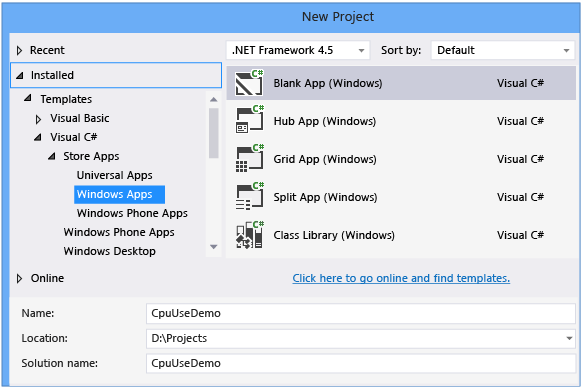 CPU_USE_NewProject Create the CpuUseDemoProject
