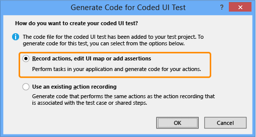 CUIT_dataDriven_GenerateCodeDialog Choose to record the actions