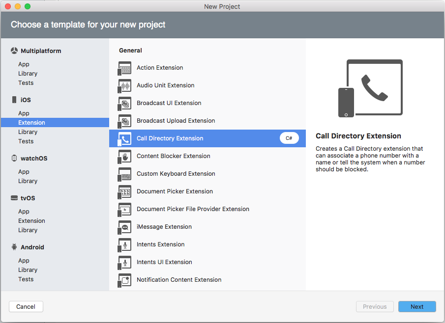 Creating a new Call Directory Extension