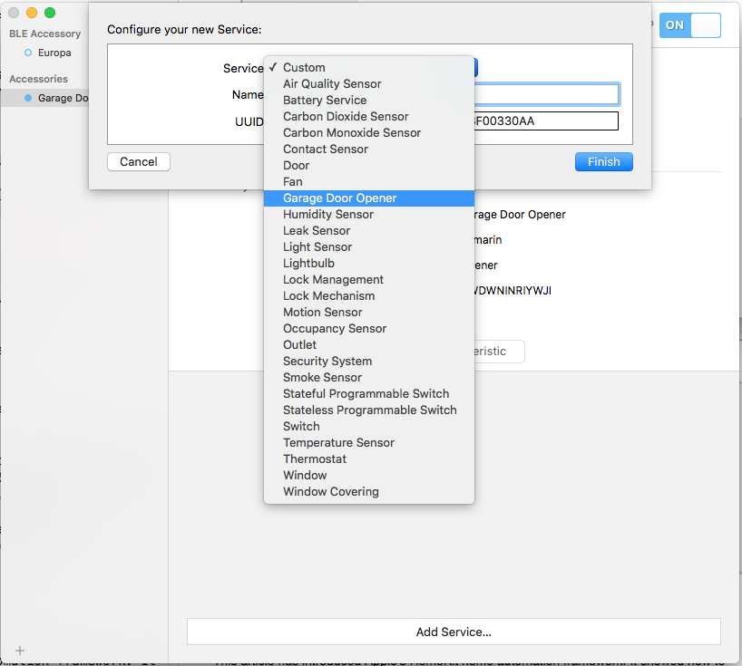 Select a service type from the dropdown