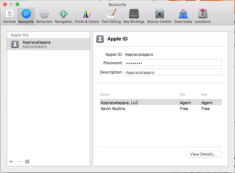 Xcode account preferences