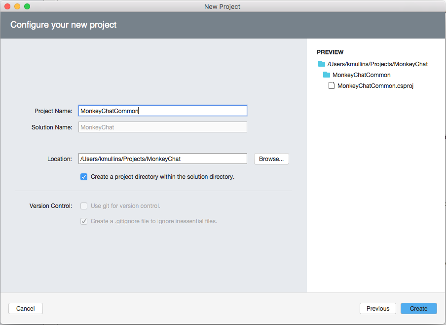 Enter MonkeyChatCommon for the Name
