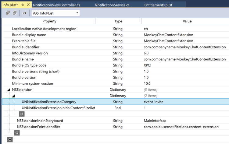 Add the UNNotificationExtensionCategory key