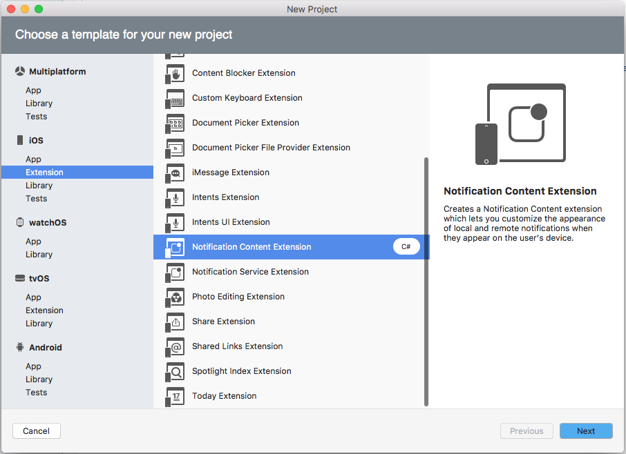 Select Notification Content Extensions
