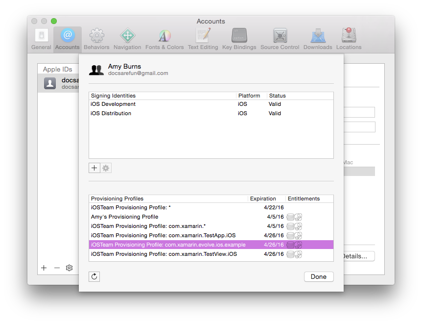This screen shot shows an example of the Organizer with the provision profile added