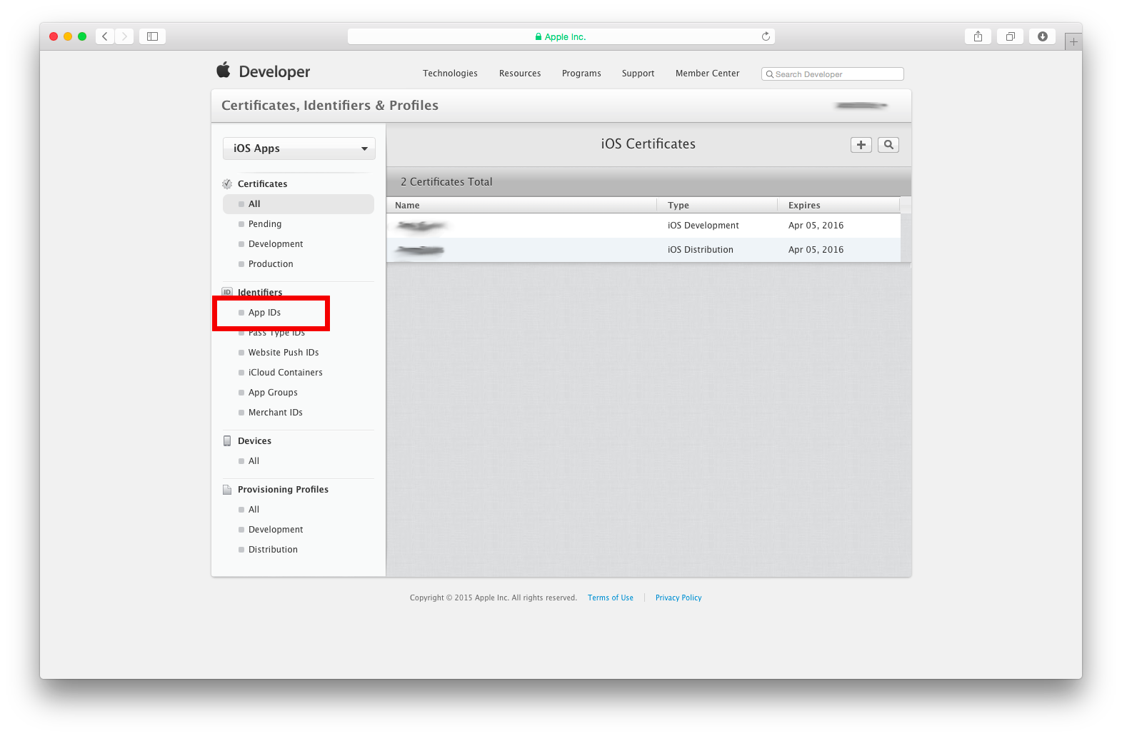 The iOS Provisioning Portal on Apples website