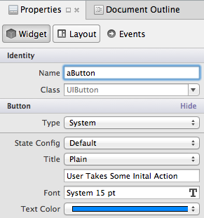 Set the Name to aButton in the Properties Pad
