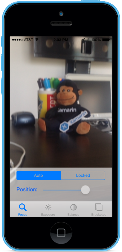 The slider will move automatically as the camera adjusts focus in this sample app