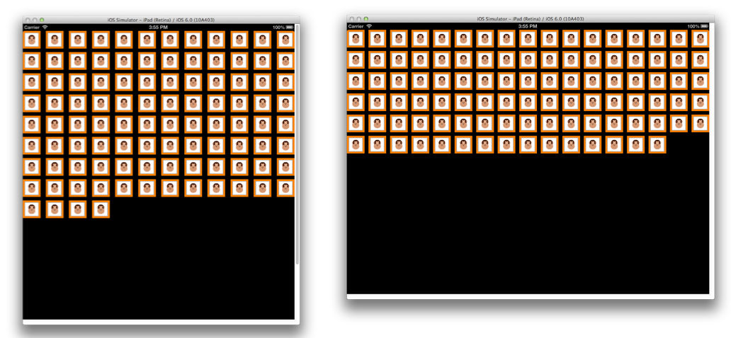 Example of the orientation changes