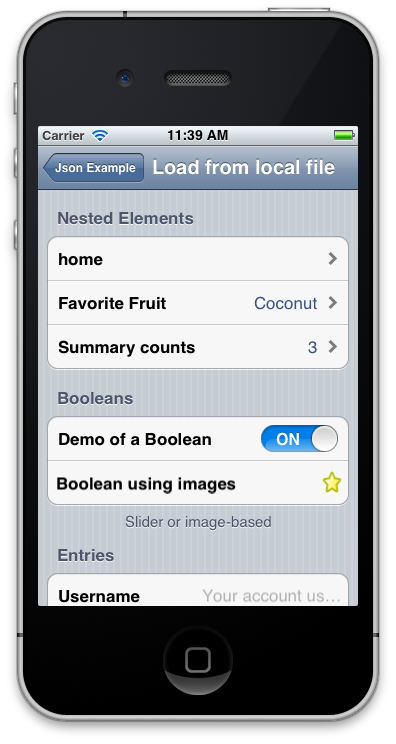 For example, the application in this screenshot is completely declared using JSON